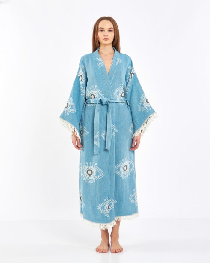 Jakarlı Beyaz Eye Baby Blue Kimono Jakarlı Beyaz Eye Baby Blue Kimono