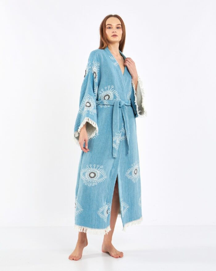 Jakarlı Beyaz Eye Baby Blue Kimono Jakarlı Beyaz Eye Baby Blue Kimono