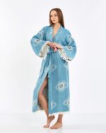 Jakarlı Beyaz Eye Baby Blue Kimono