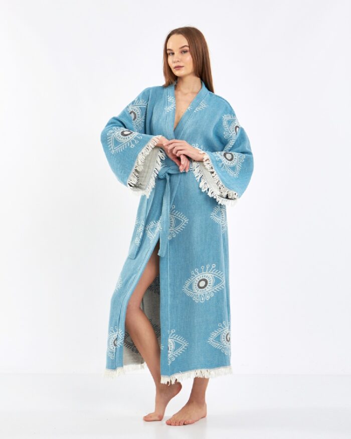 Jakarlı Beyaz Eye Baby Blue Kimono Jakarlı Beyaz Eye Baby Blue Kimono