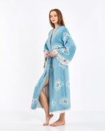 Jakarlı Beyaz Eye Baby Blue Kimono