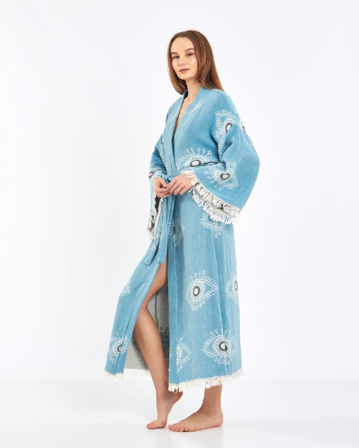 Jakarlı Beyaz Eye Baby Blue Kimono Jakarlı Beyaz Eye Baby Blue Kimono