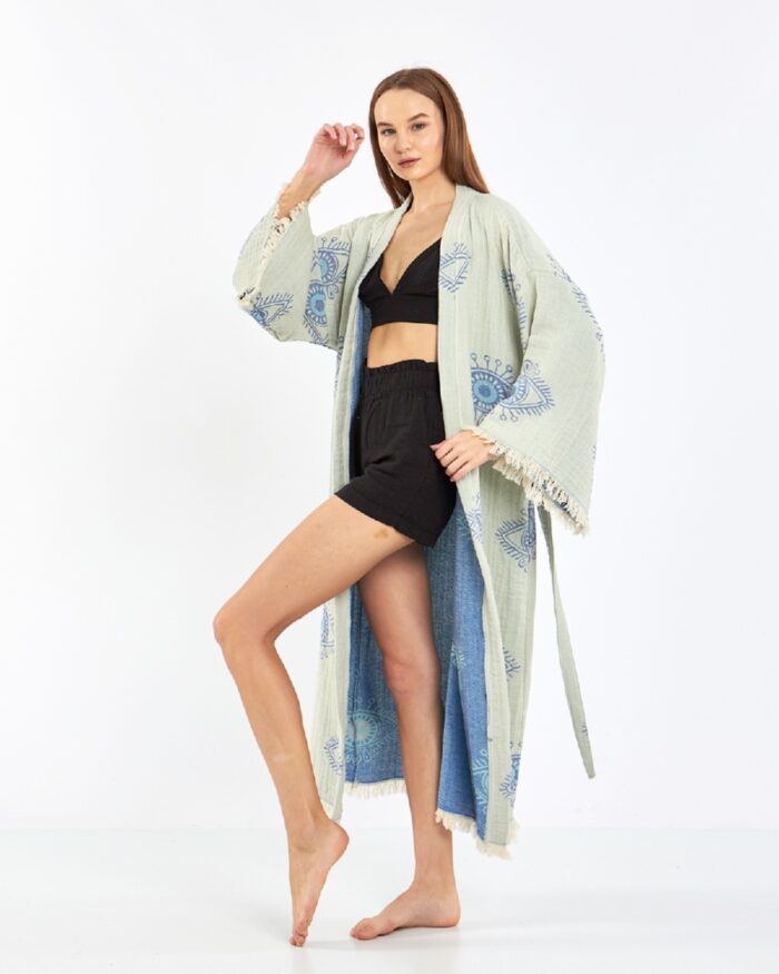 Jakarlı Eye Baby Blue Kimono Jakarlı Eye Baby Blue Kimono