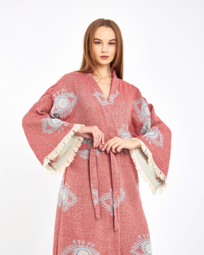 Jakarlı Eye Gül Kurusu Kimono Jakarlı Eye Gül Kurusu Kimono