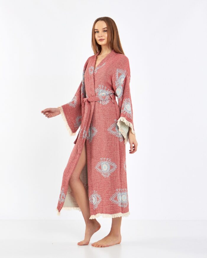 Jakarlı Eye Gül Kurusu Kimono Jakarlı Eye Gül Kurusu Kimono