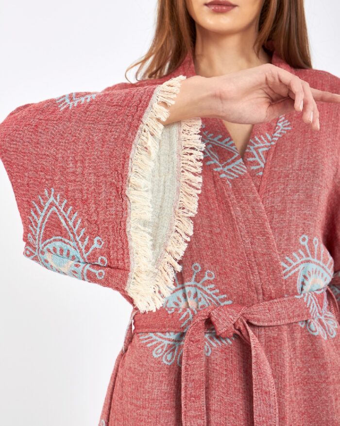 Jakarlı Eye Gül Kurusu Kimono Jakarlı Eye Gül Kurusu Kimono