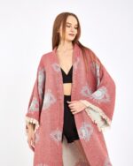 Jakarlı Eye Gül Kurusu Kimono