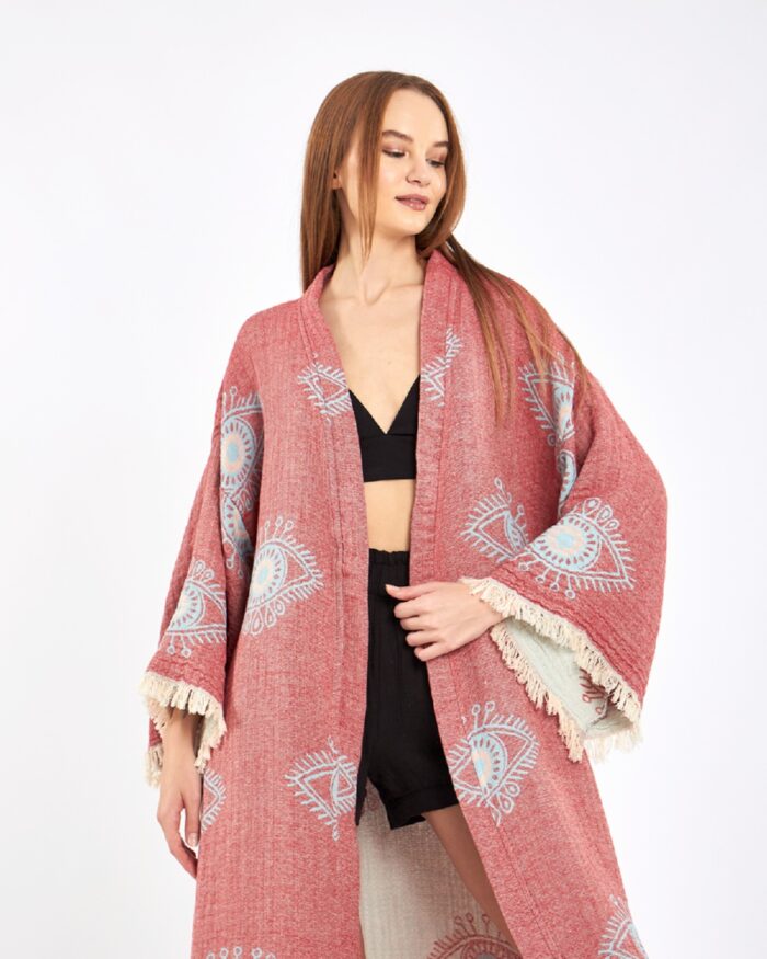 Jakarlı Eye Gül Kurusu Kimono Jakarlı Eye Gül Kurusu Kimono