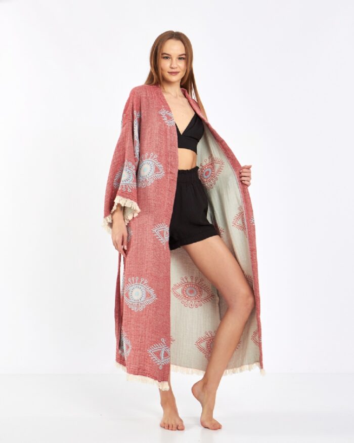 Jakarlı Eye Gül Kurusu Kimono Jakarlı Eye Gül Kurusu Kimono