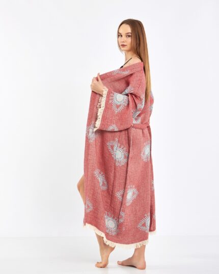 Jakarlı Eye Gül Kurusu Kimono