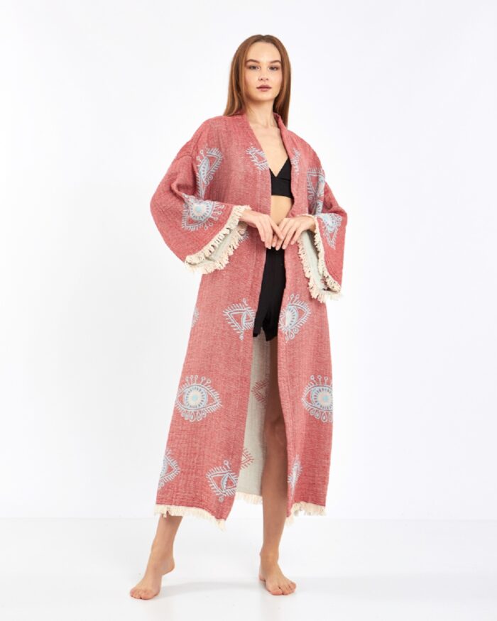 Jakarlı Eye Gül Kurusu Kimono Jakarlı Eye Gül Kurusu Kimono