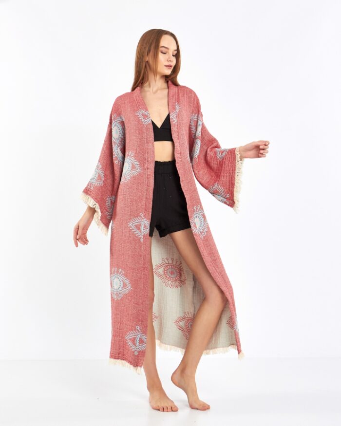 Jakarlı Eye Gül Kurusu Kimono Jakarlı Eye Gül Kurusu Kimono