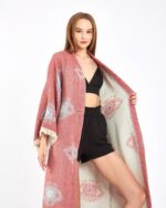 Jakarlı Eye Gül Kurusu Kimono
