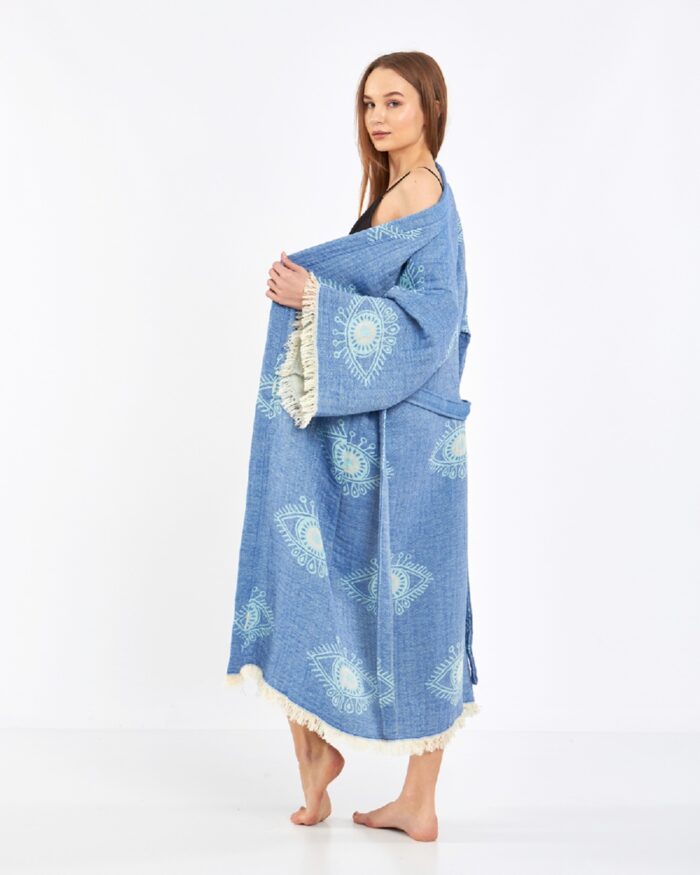 Blauer Kimono mit Jacquard-Augen