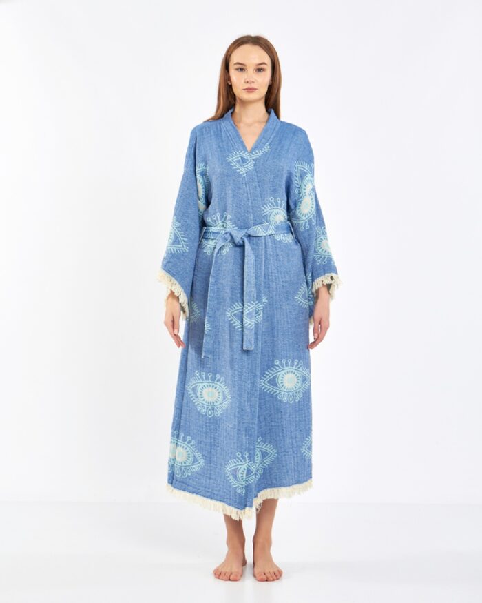 Blauer Kimono mit Jacquard-Augen
