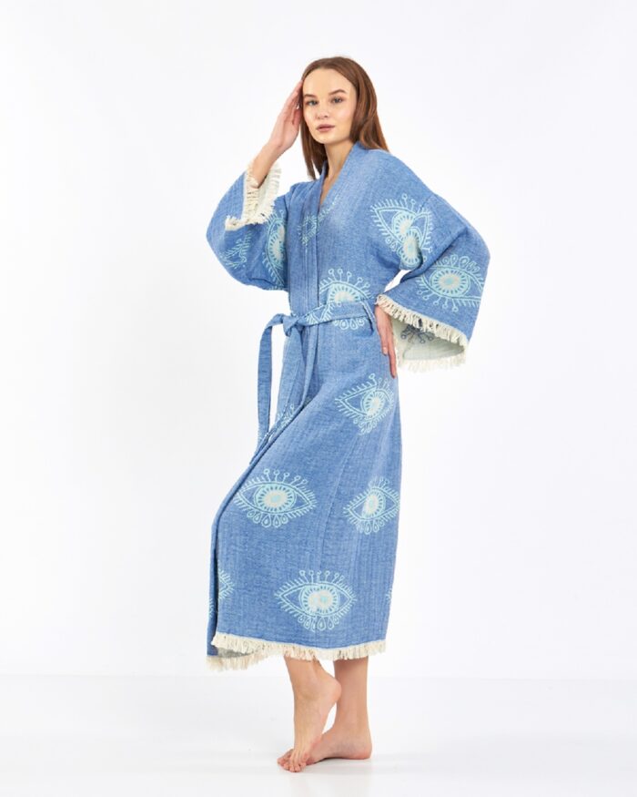 Blauer Kimono mit Jacquard-Augen