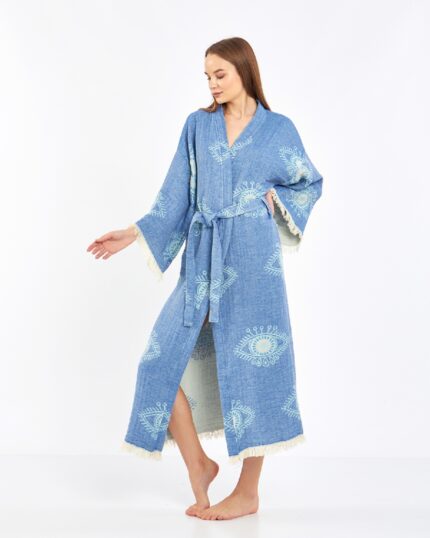 Jakarlı Eye Mavi Kimono