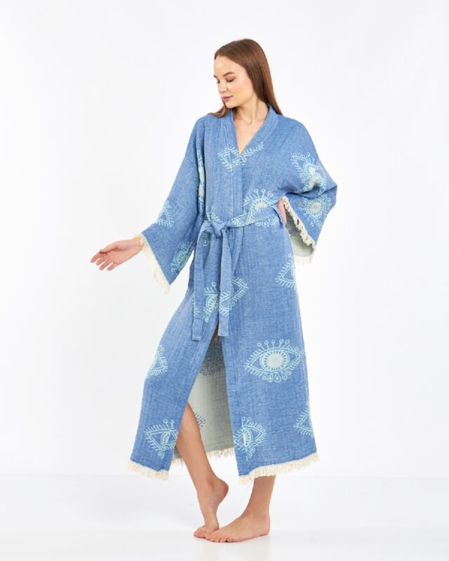 Hakkımızda 7 Blauer Kimono mit Jacquard-Augen