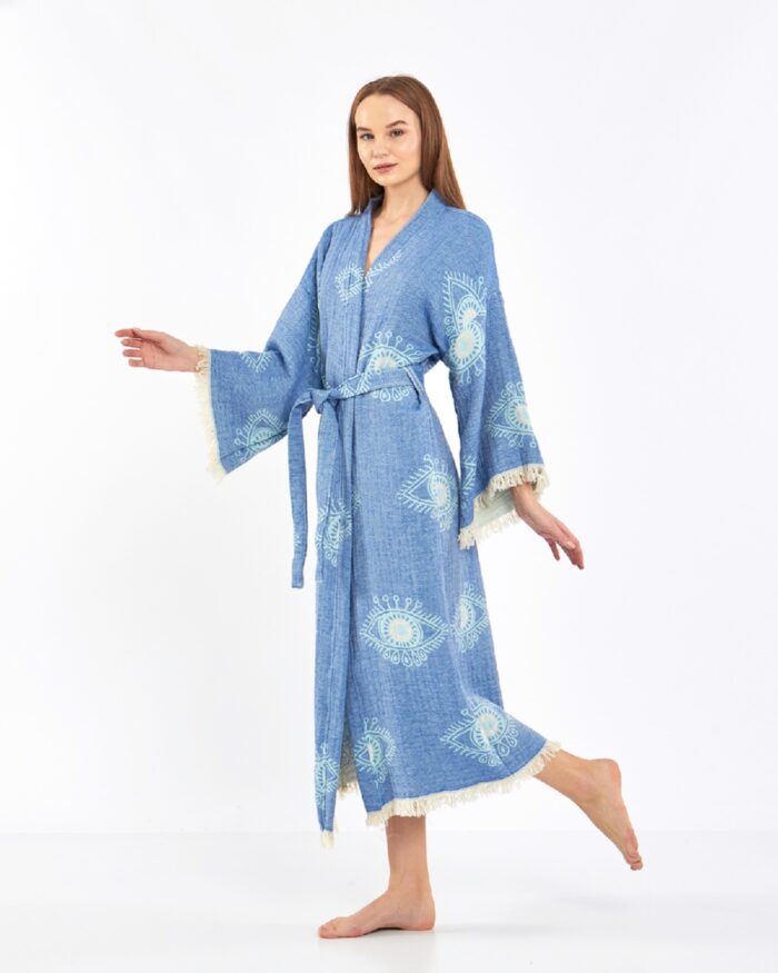 Blauer Kimono mit Jacquard-Augen