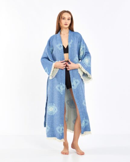 Jakarlı Eye Mavi Kimono