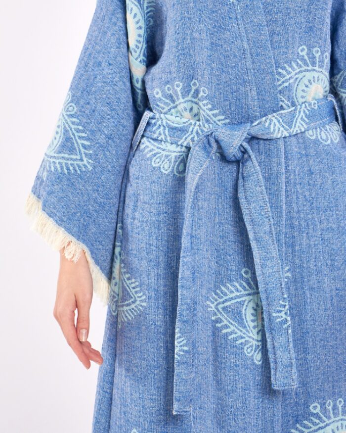Blauer Kimono mit Jacquard-Augen