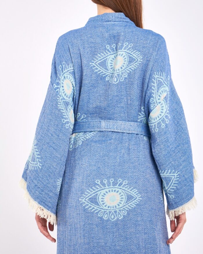 Blauer Kimono mit Jacquard-Augen