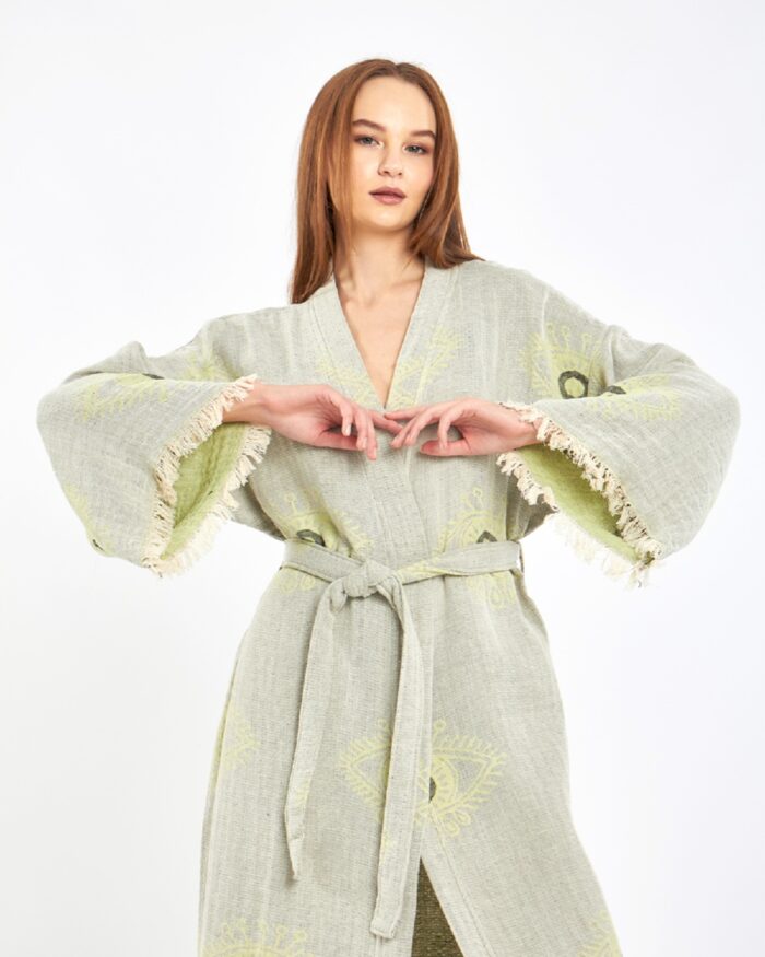 Jakarlı Eye Su Yeşili Kimono Jakarlı Eye Su Yeşili Kimono