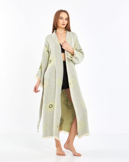 Jakarlı Eye Su Yeşili Kimono