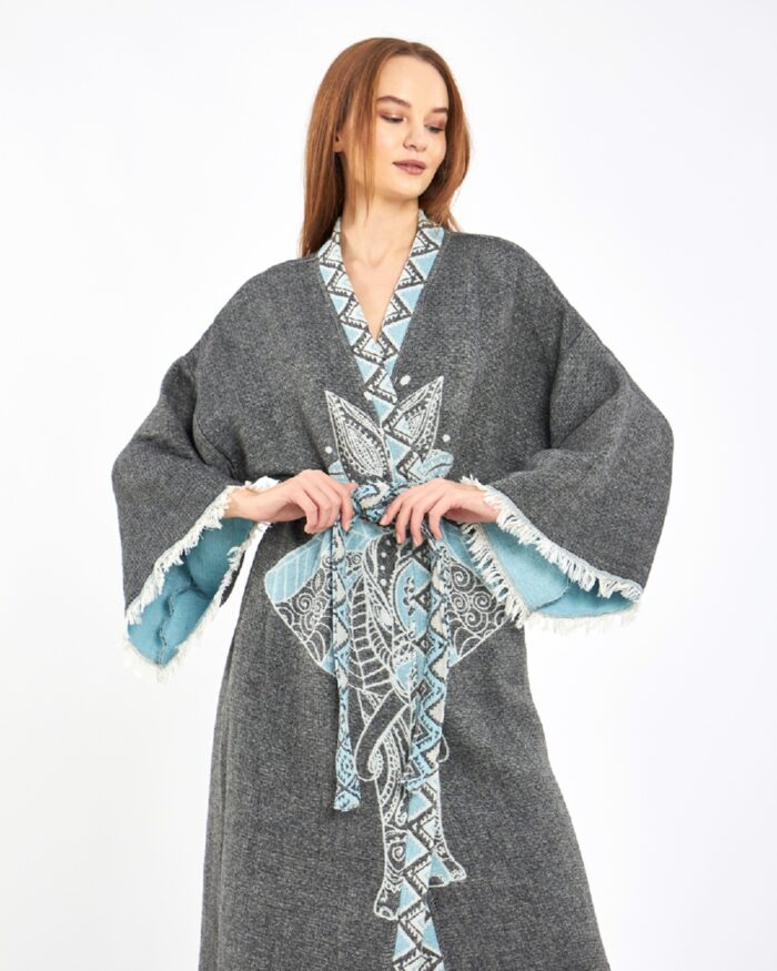 Jakarlı Fil Chakra Antrasit Kimono