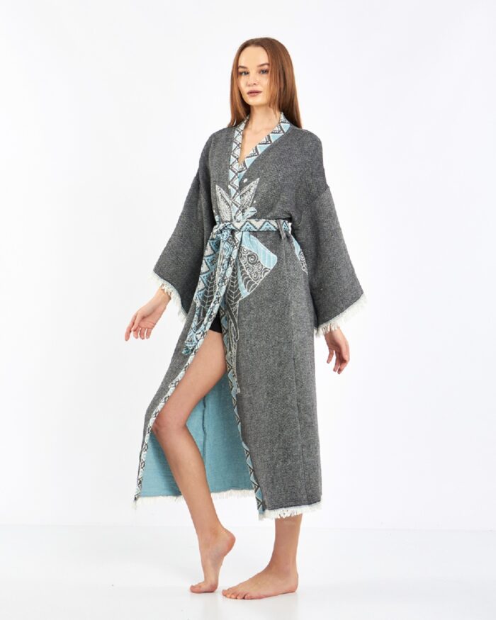 Jakarlı Fil Chakra Antrasit Kimono