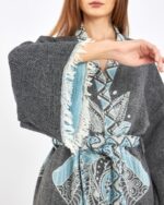 Jakarlı Fil Chakra Antrasit Kimono