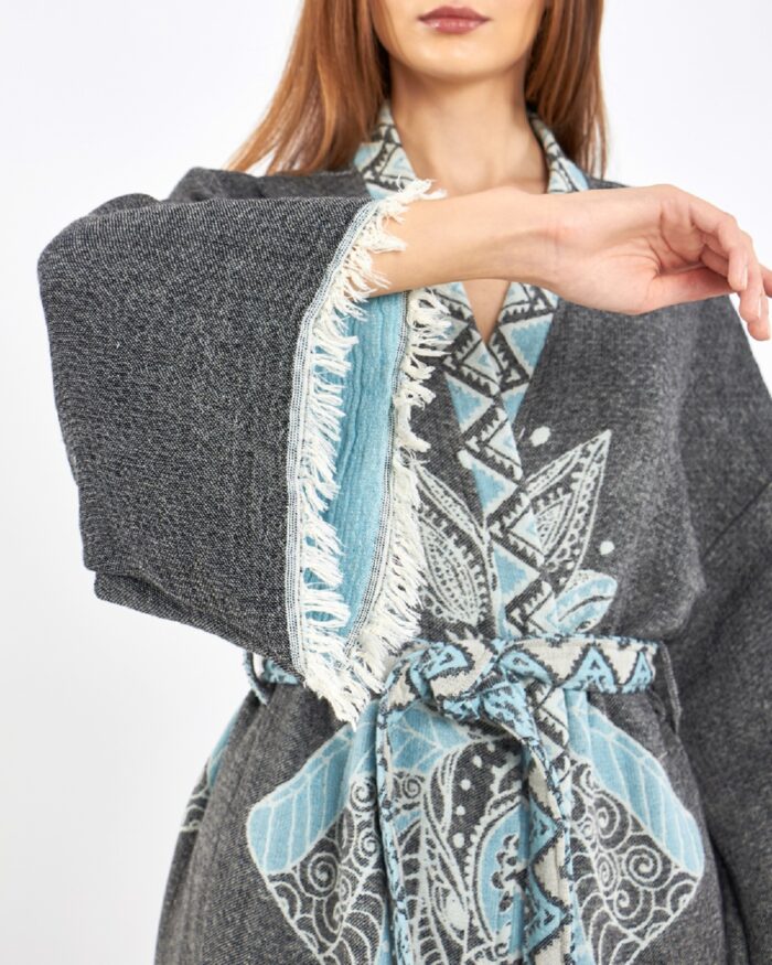 Jakarlı Fil Chakra Antrasit Kimono