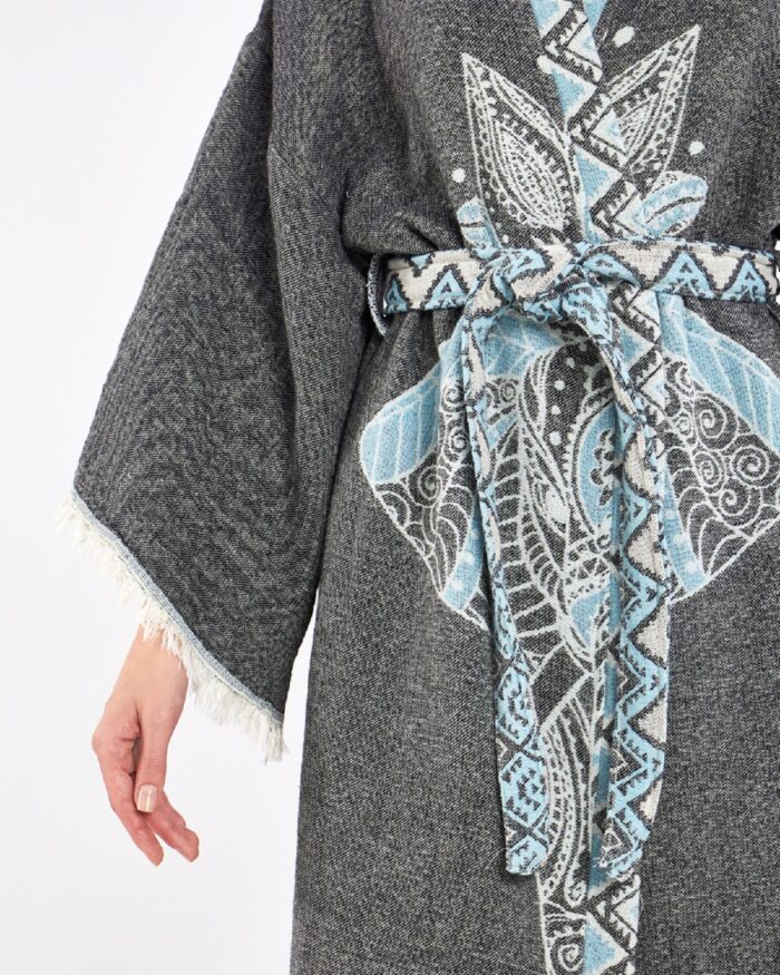 Jakarlı Fil Chakra Antrasit Kimono