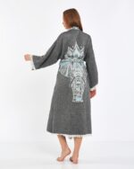 Jakarlı Fil Chakra Antrasit Kimono
