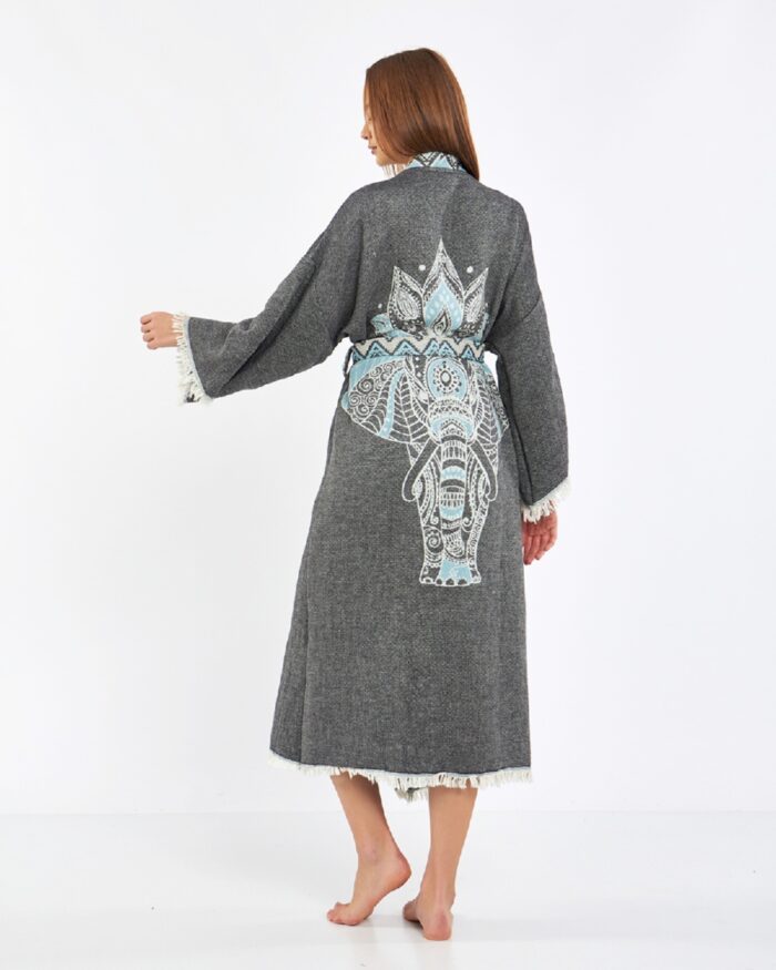 Jakarlı Fil Chakra Antrasit Kimono