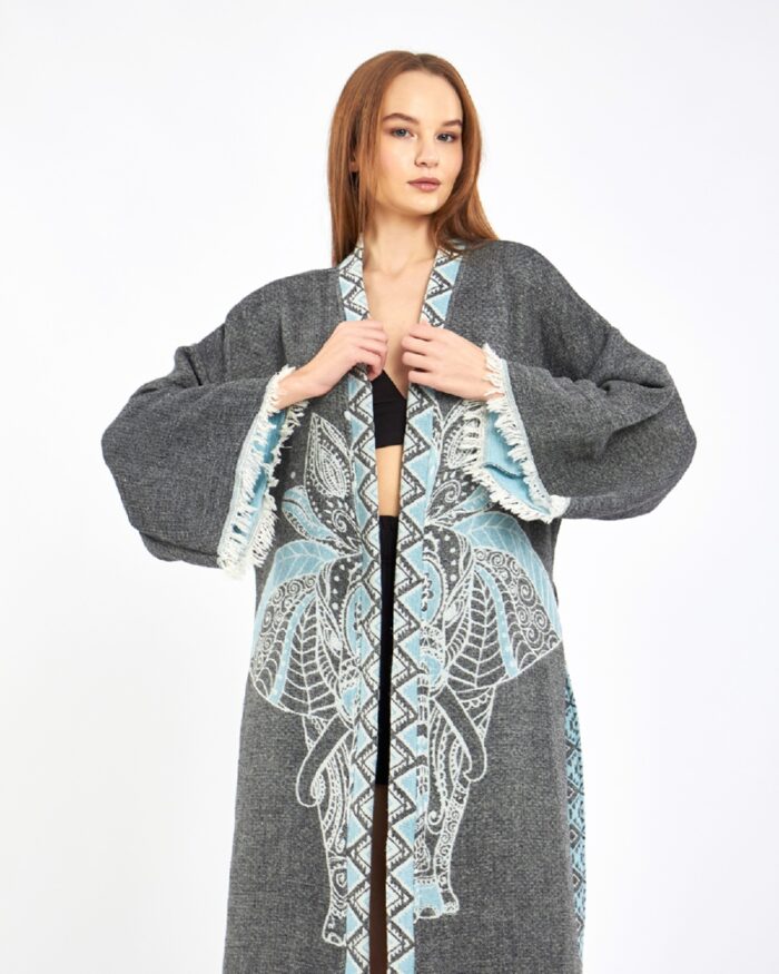 Jakarlı Fil Chakra Antrasit Kimono