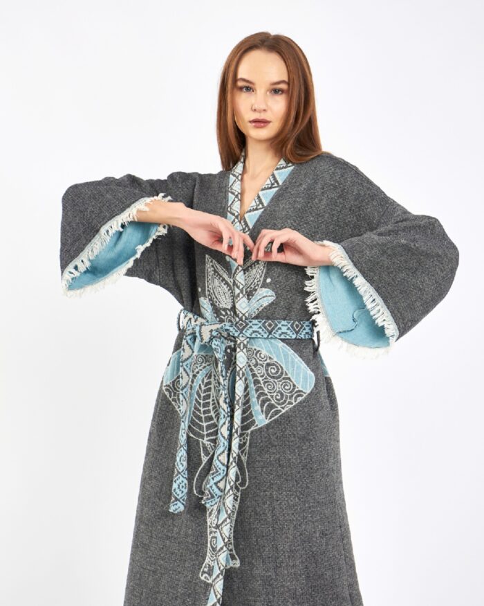Jakarlı Fil Chakra Antrasit Kimono