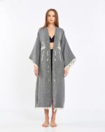 Jakarlı Fil Chakra Gri Kimono