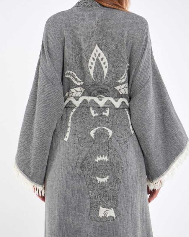 Jakarlı Fil Chakra Gri Kimono