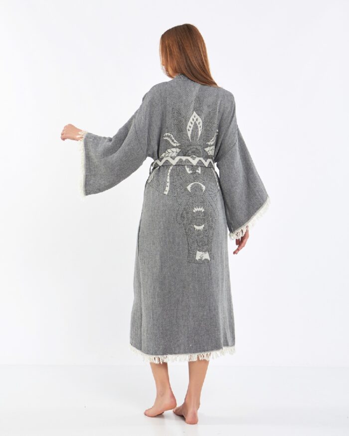 Jakarlı Fil Chakra Gri Kimono Jakarlı Fil Chakra Gri Kimono