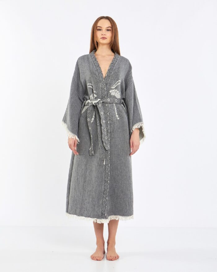 Jakarlı Fil Chakra Gri Kimono Jakarlı Fil Chakra Gri Kimono