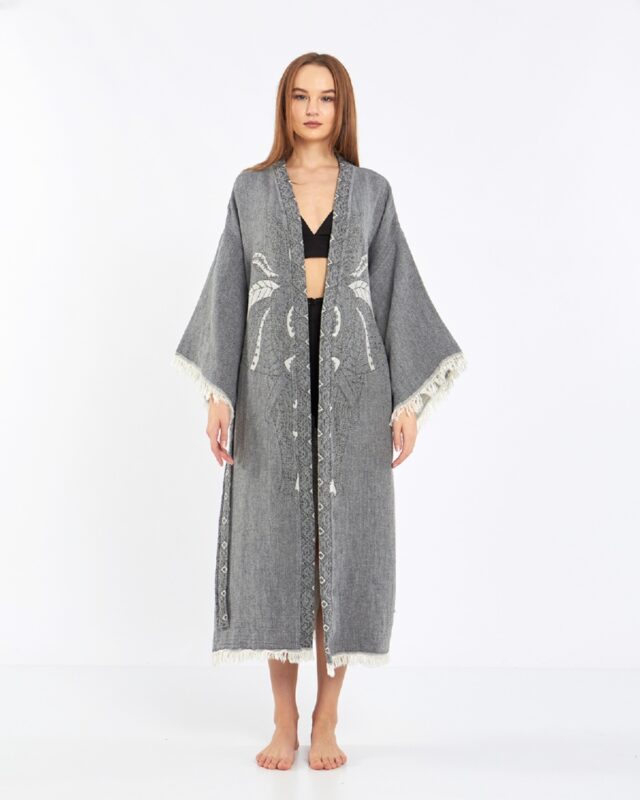 Jakarlı Fil Chakra Gri Kimono