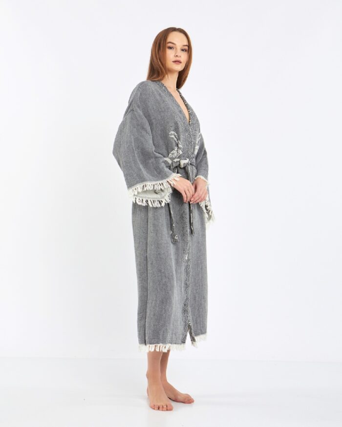 Jakarlı Fil Chakra Gri Kimono Jakarlı Fil Chakra Gri Kimono