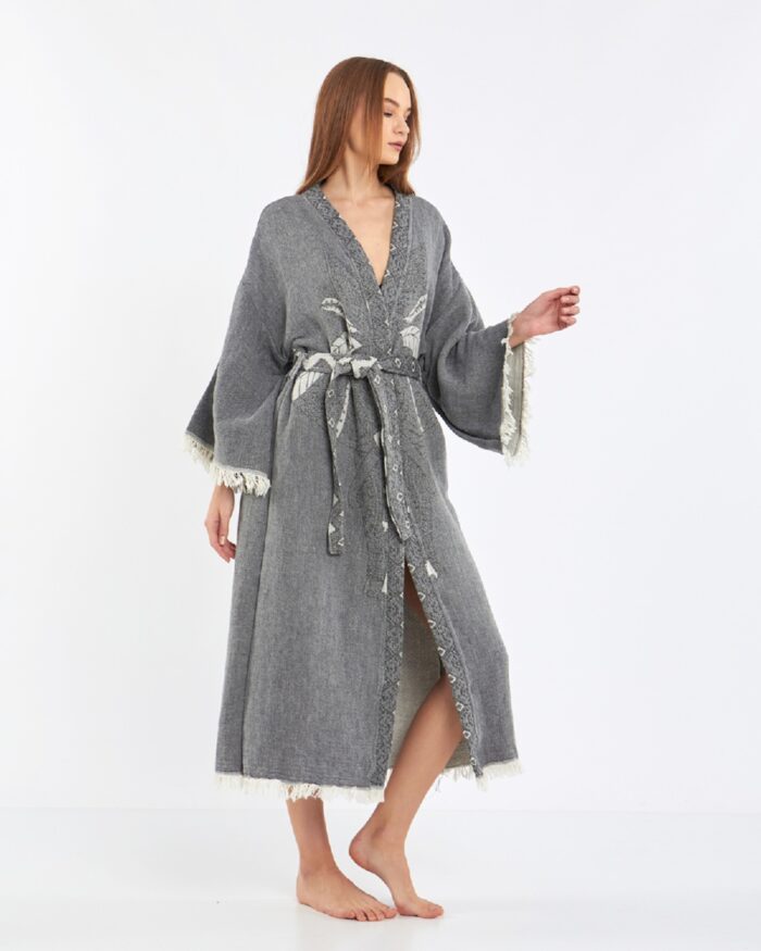 Jakarlı Fil Chakra Gri Kimono Jakarlı Fil Chakra Gri Kimono