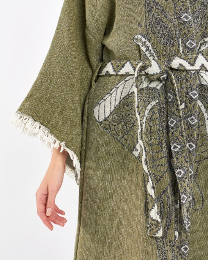 Jakarlı Fil Chakra Haki Kimono Jakarlı Fil Chakra Haki Kimono