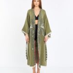 Jacquard Elephant Chakra Khaki Kimono
