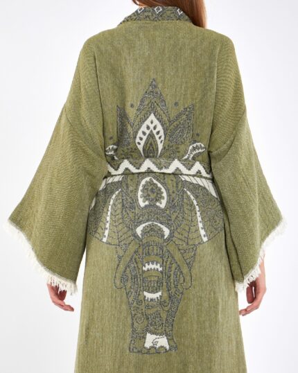 Jacquard Elefant Chakra Khaki Kimono
