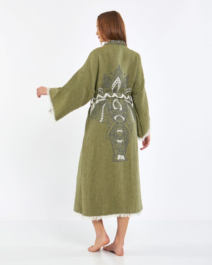 Jakarlı Fil Chakra Haki Kimono Jakarlı Fil Chakra Haki Kimono