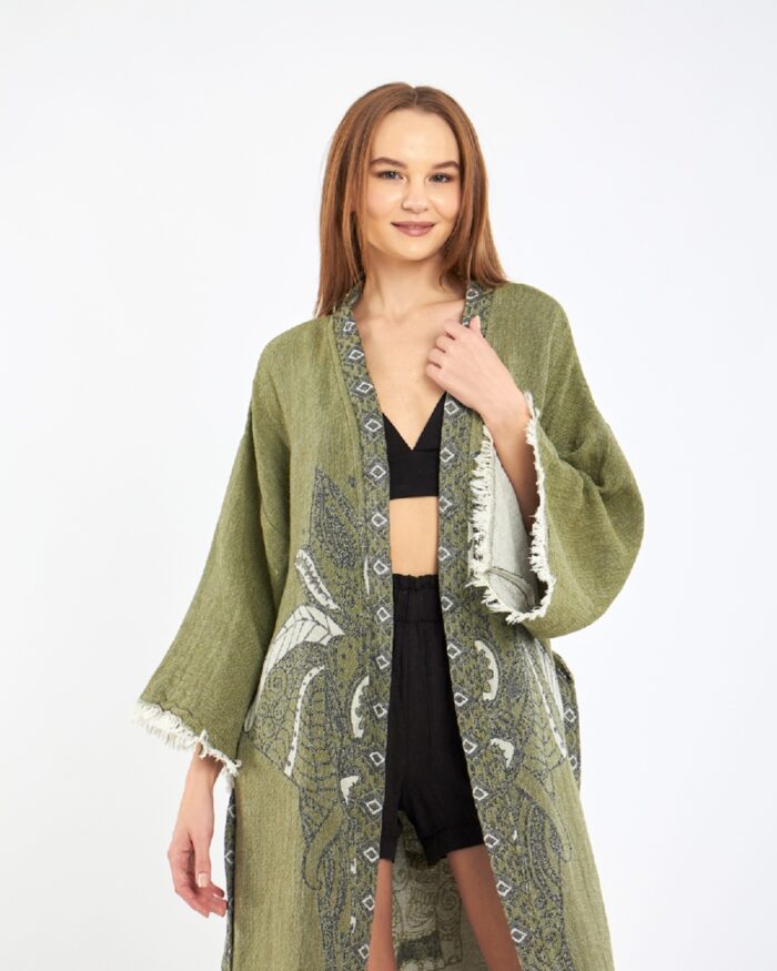Jakarlı Fil Chakra Haki Kimono Jakarlı Fil Chakra Haki Kimono