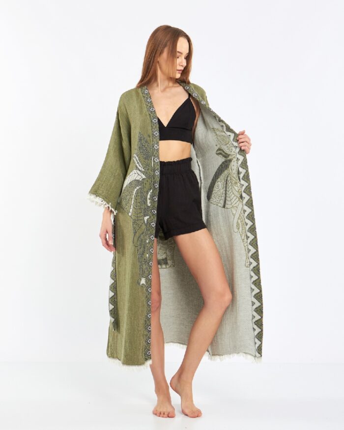 Jakarlı Fil Chakra Haki Kimono Jakarlı Fil Chakra Haki Kimono